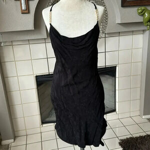Zara black jacquard slip dress with chain strap Material: satin xs